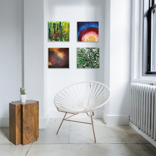 Acrylbilder Handgemalt 4er Set je 30x30 cm