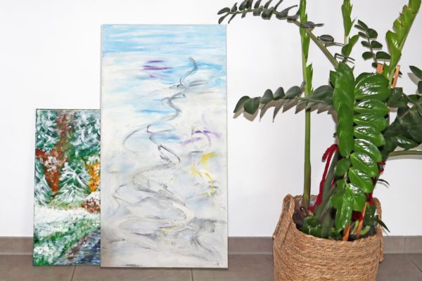 Skihang-4 Bild Handgemalt Acryl Leinwand 40x80 cm Abstrakt