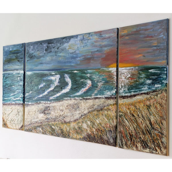 Bilder Handgemalt Acryl Leinwand "Ostsee" Original 3er Set H 80cm / B 40 bis 120 cm