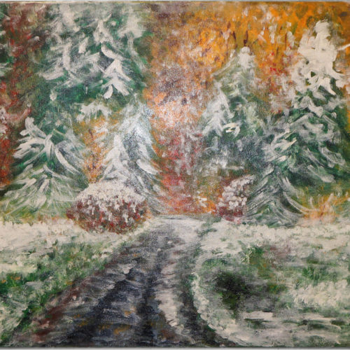Der erste Schnee-1a Bild Handgemalt Acryl Leinwand 75x60 cm "Der erste Schnee"