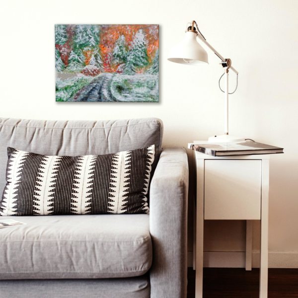 schnee-1 Bild Handgemalt Acryl Leinwand 75x60 cm "Der erste Schnee"