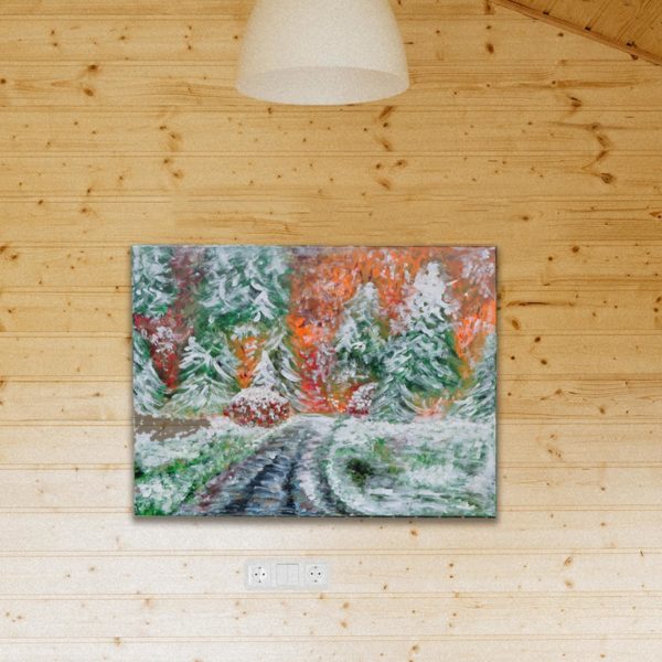 schnee Bild Handgemalt Acryl Leinwand 75x60 cm "Der erste Schnee"