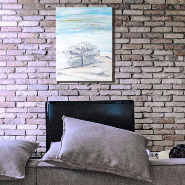 winterbaum Bild Handgemalt Acryl Leinwand 60x80 cm "Winter"