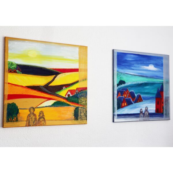 Bilder Handgemalt Acryl+Ölkreide Leinwand Original 2er Set je 70x70 cm "Winter" + "Sommer"