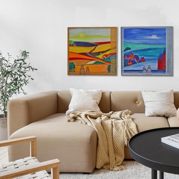 Bilder Handgemalt Acryl+Ölkreide Leinwand Original 2er Set je 70x70 cm "Winter" + "Sommer"